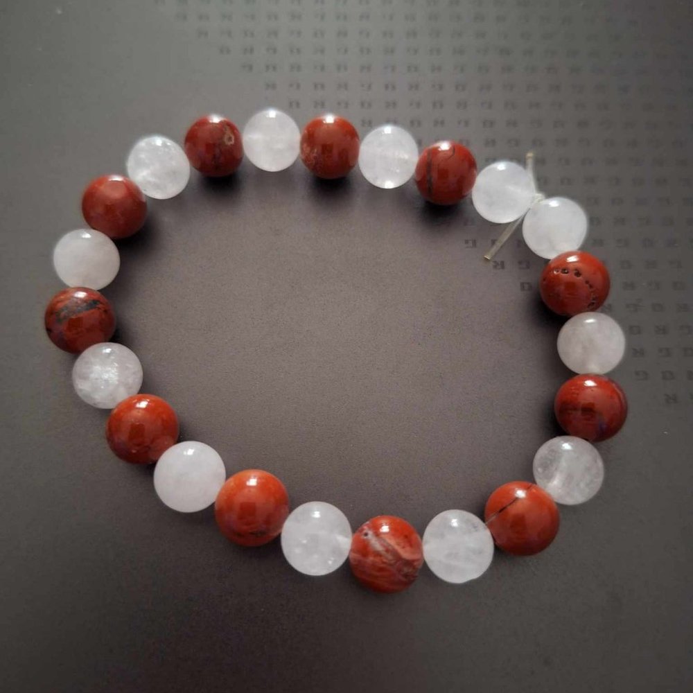 Natural White and Red Jasper Stretch Bracelet